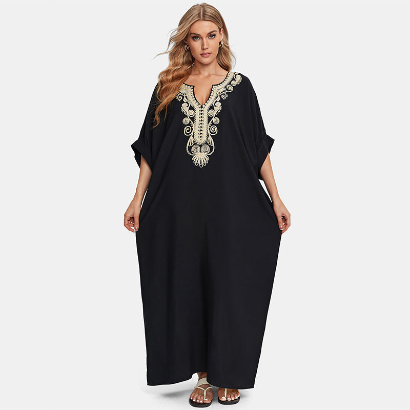 Rayon Embroidered Holiday Loose Maxi Dress Beach Jacket Dress Beach Cover Up