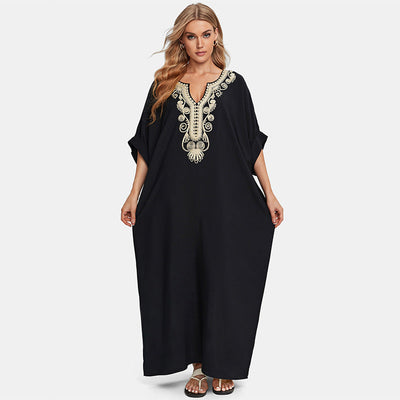 Rayon Embroidered Holiday Loose Maxi Dress Beach Jacket Dress Beach Cover Up