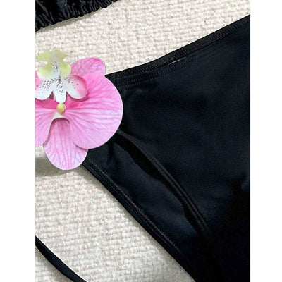 Bikini Bikini Lady Sexy Lace up Three Point Floral Split Swimsuit