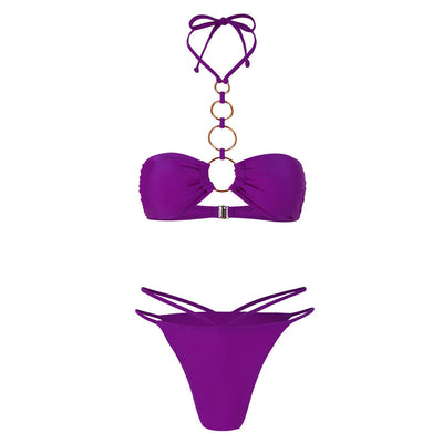 Tube Top Strap Solid Color Low Waist Bikini Split Swimsuit Women Bikini