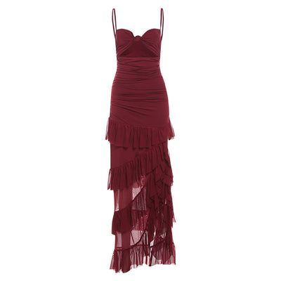 Women Clothing Autumn Winter Sexy Hollow Out Cutout Side Slit Backless Gauzy Sling Dress Women