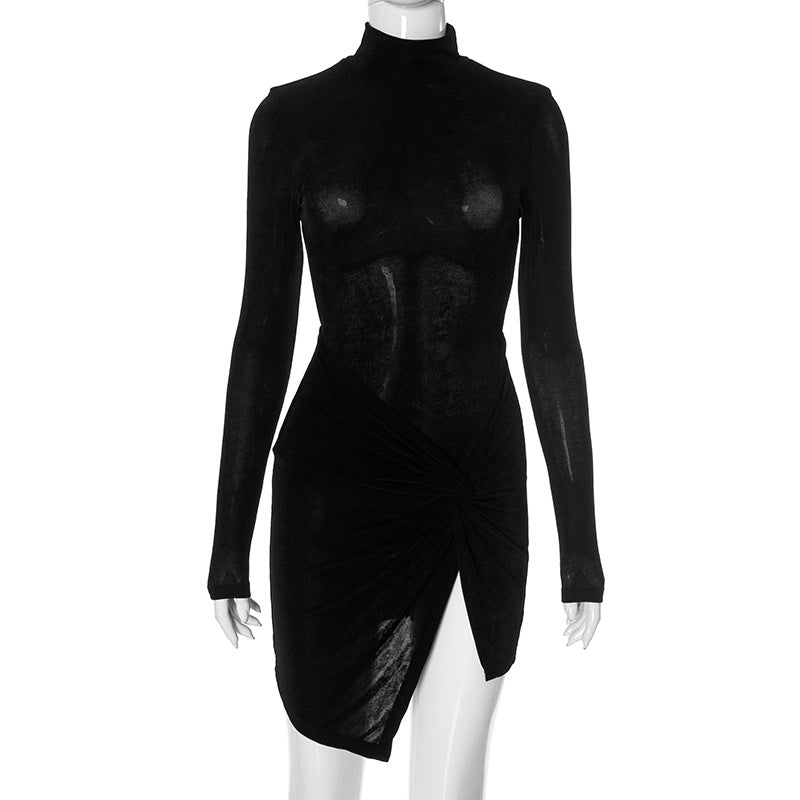 Women Clothing Micro Transparent Bare Back Twisted Irregular Asymmetric Hem Sexy