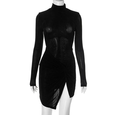 Women Clothing Micro Transparent Bare Back Twisted Irregular Asymmetric Hem Sexy