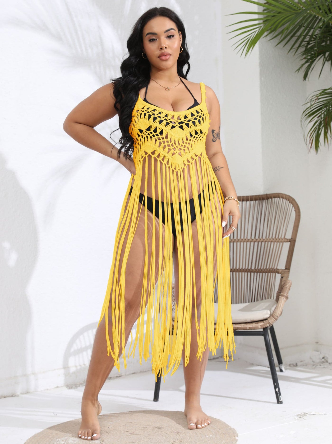 Women Beach Vacation Blouse Bikini Overclothes Tassel Patchwork Cami Dress
