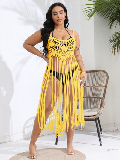 Women Beach Vacation Blouse Bikini Overclothes Tassel Patchwork Cami Dress