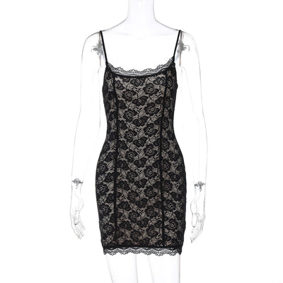 Women Clothing Summer Sexy Low Cut Cinched Sheath Lace Dress
