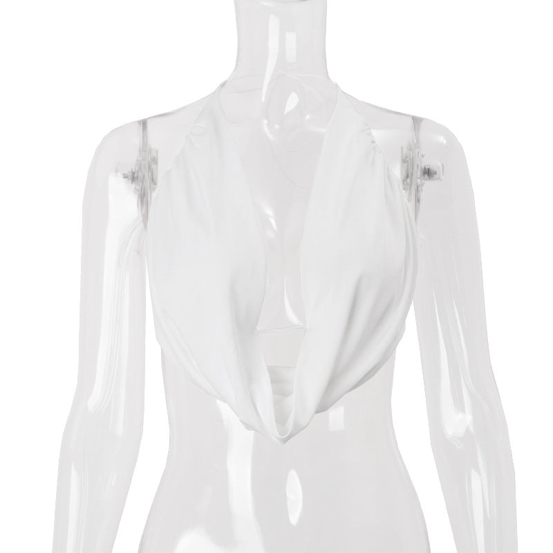 Women Clothing Summer Sexy Backless Swing Collar Halter Lace up Sexy Vest Top