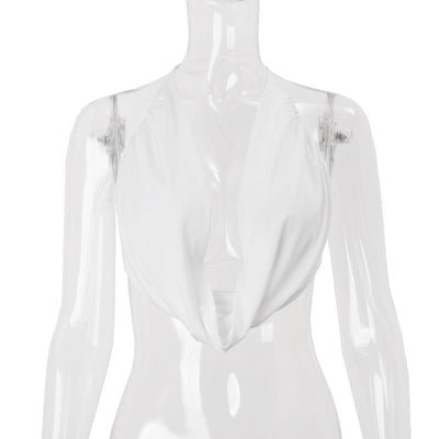 Women Clothing Summer Sexy Backless Swing Collar Halter Lace up Sexy Vest Top