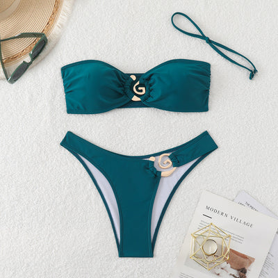 Tube Top Exposed Back Lady Sexy Summer Beach Bikini Split Set