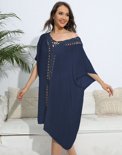 Women Blouse Women Clothing Crochet Stitching Loose Dress Beach Bikini Cover up
