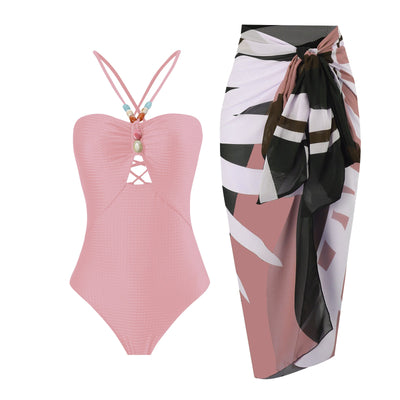 Arrival Solid Color One Piece Women Swimwear Suit French Retro Covering Belly Thin Swimming