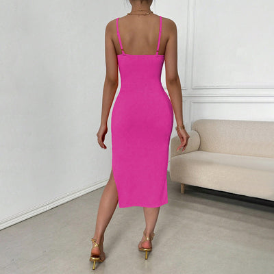 Women Clothing Internet Celebrity Sexy Waist Hollow Out Cutout Slim Sheath Cami Dress