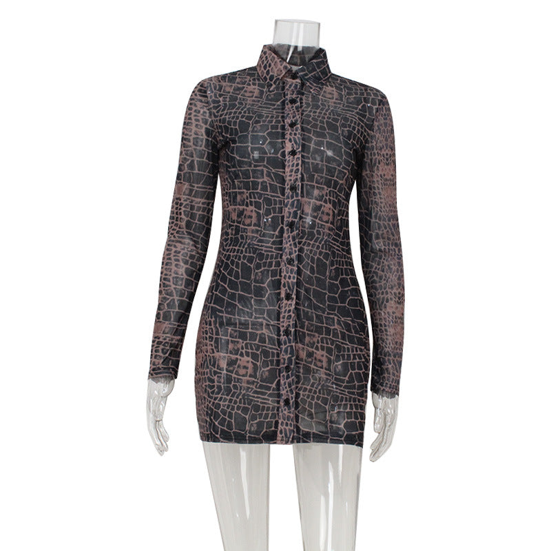 Women Clothing Adult Lady like Woman V neck Single Breasted Slim Fit Printed Dress