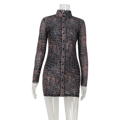 Women Clothing Adult Lady like Woman V neck Single Breasted Slim Fit Printed Dress