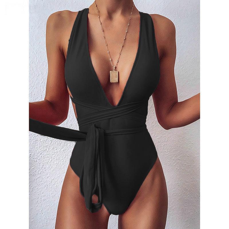 Triangle One Piece Swimsuit Women Shoulder Cross Sexy One Piece Lace Up Swimsuit Backless