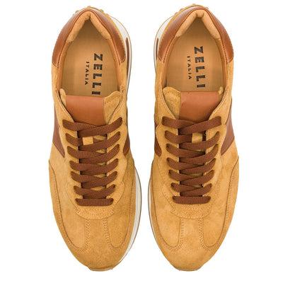 66-265-CGN ROXI Suede & Calfskin Sneaker, Cognac