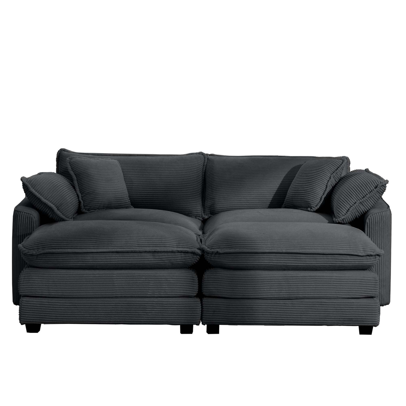 Contemporary Corduroy Two-Seater Sofa with Ottoman, Grey, Ideal for Small Spaces