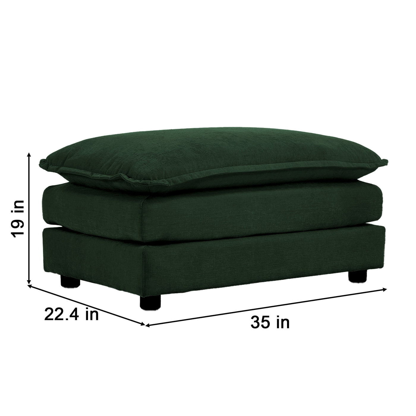 Chenille Two-Seater Sofa with 1 Footrest, 2 Seater L-Shaped Sectional with Ottoman,Loveseat with Ottoman for Small Living Space, Green Chenille