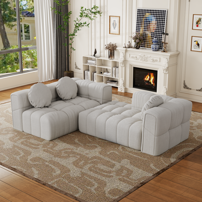 Modern upholstered combination sofa set, fully compressed modular 103' L-shaped combination living room sofa set with 3 pillows, free combination sofa for living room and bedroom (Right side recliner)