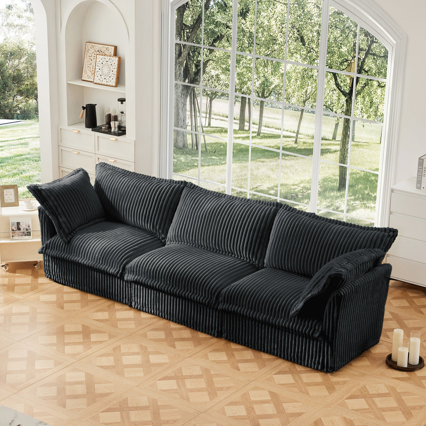 Slipcovered Sofa Couch, Modern 3 Seater Sofa with Suppleness Armrests,Deep Seat Sofa with Soft Multiple Big Pillows, Comfy Couch for Living Room, Apartment,Gray Corduroy Fabric