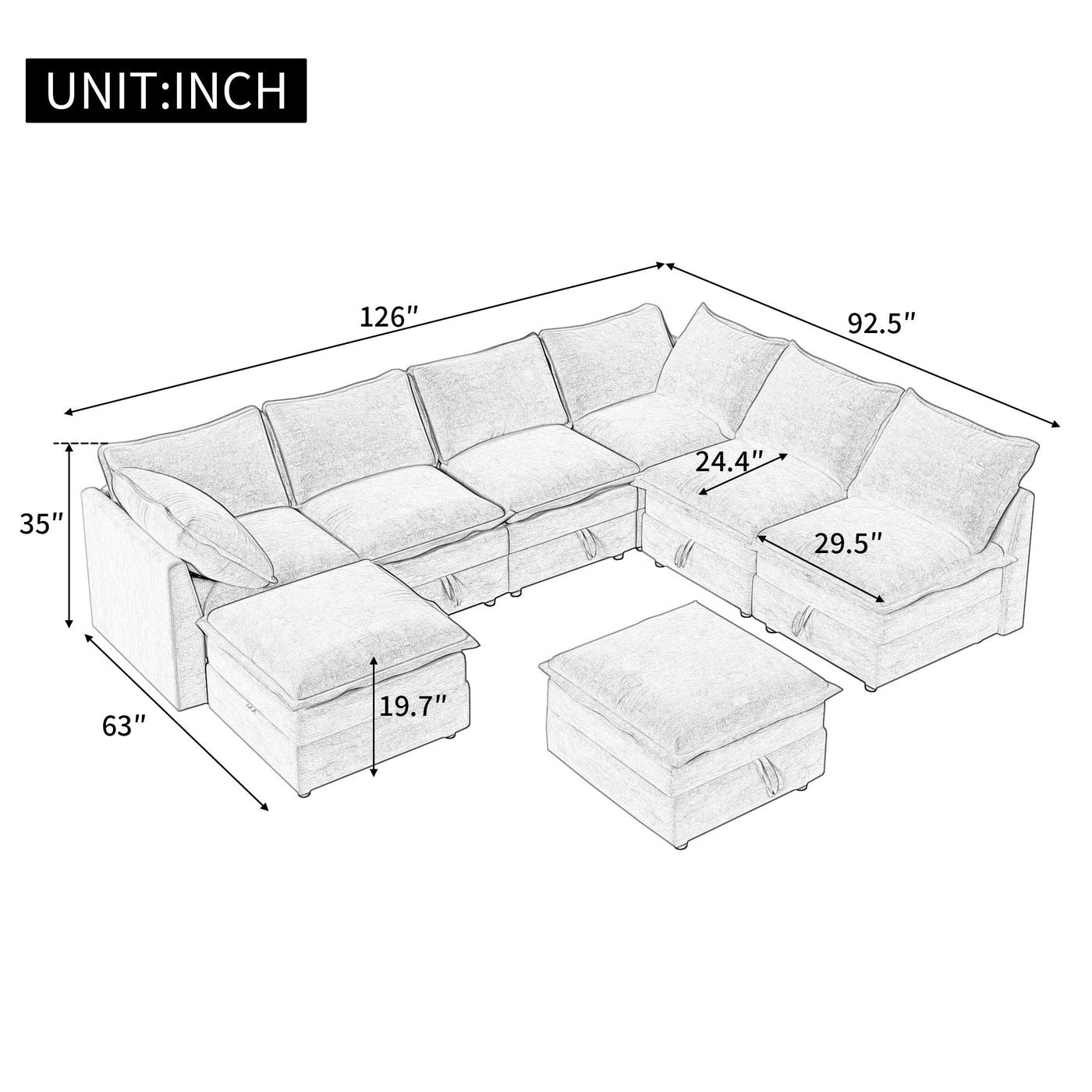 Mirod Versatile 8-Piece Modular Sofa Bed with Storage,Stylish Faux Double-Layer Cushions,Comfortable & Durable Design,Perfect for Any Living Space