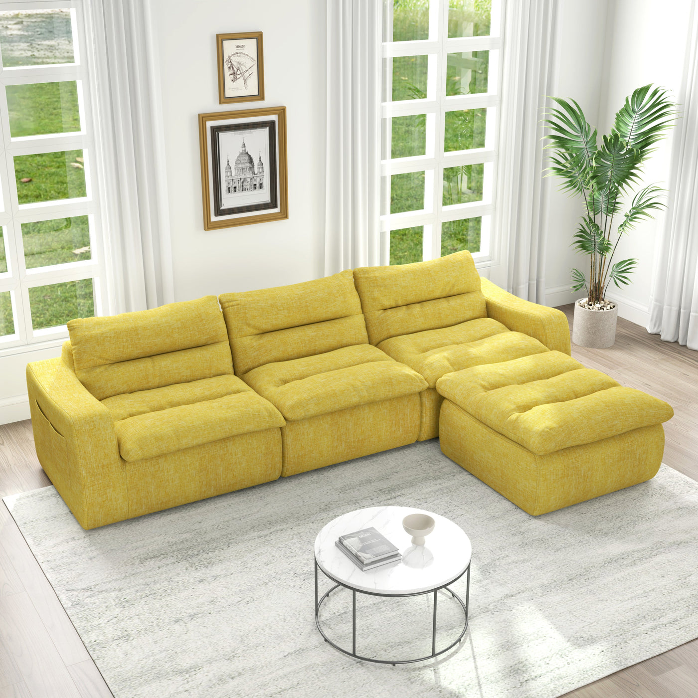 Modern Lazy Style L-Shaped Modular Combined Sofa with Comfortable Beanbag Design - Yellow