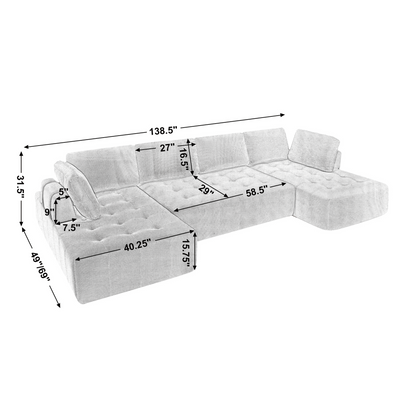 [NEW ARRIVED] [VIDEO PROVIDED]138.5 'Modular Combination Sofa, U-shaped Sofa, Living Room, Apartment, Upholstered ,6-seat Sofa, Free Combination Sofa (Mesh Fabric), Breathable Fabric, Khaki