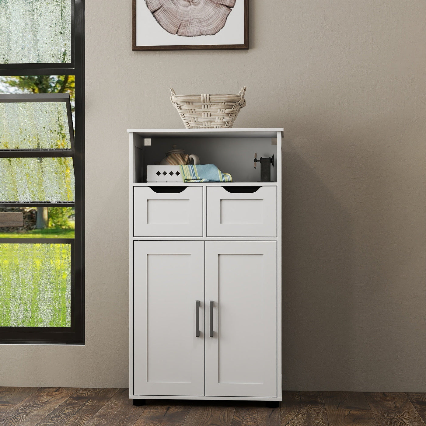 Farmhouse Storage Cabinet ,Versatile Double-Door Storage Cabinet with Adjustable Shelves - Perfect for Living Room & Dining Room