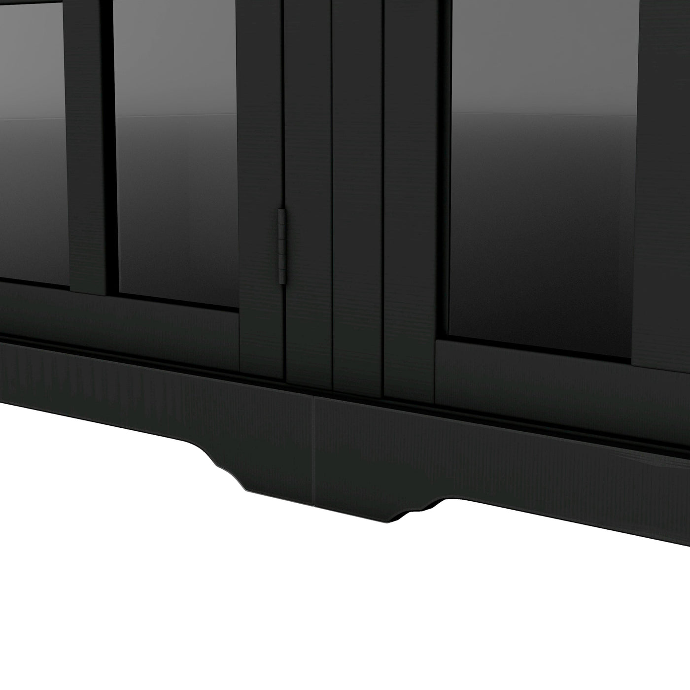 [VIDEO provided] ON-TREND Minimalism Entertainment Wall Unit with Bridge, Modern TV Console Table for TVs Up to 70', Multifunctional TV Stand with Tempered Glass Door, Black (Old SKU: SD000009AAB)