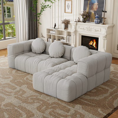 Modern upholstered combination sofa set, fully compressed modular 103' L-shaped combination living room sofa set with 3 pillows, free combination sofa for living room and bedroom (Right side recliner)