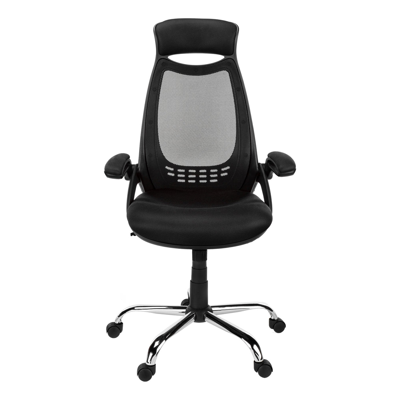 Office Chair, Adjustable Height, Swivel, Ergonomic, Armrests, Computer Desk, Work, Black Mesh, Chrome Metal, Contemporary, Modern