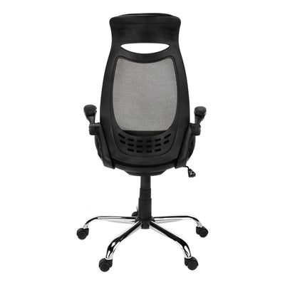 Office Chair, Adjustable Height, Swivel, Ergonomic, Armrests, Computer Desk, Work, Black Mesh, Chrome Metal, Contemporary, Modern