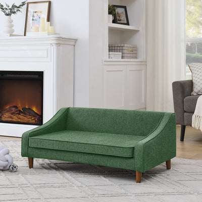 Modern Durable Elevated Dog Sofa Bed with Irregular Armrest Design, Comfortable Soft Green Pet Sofa, Foam Material