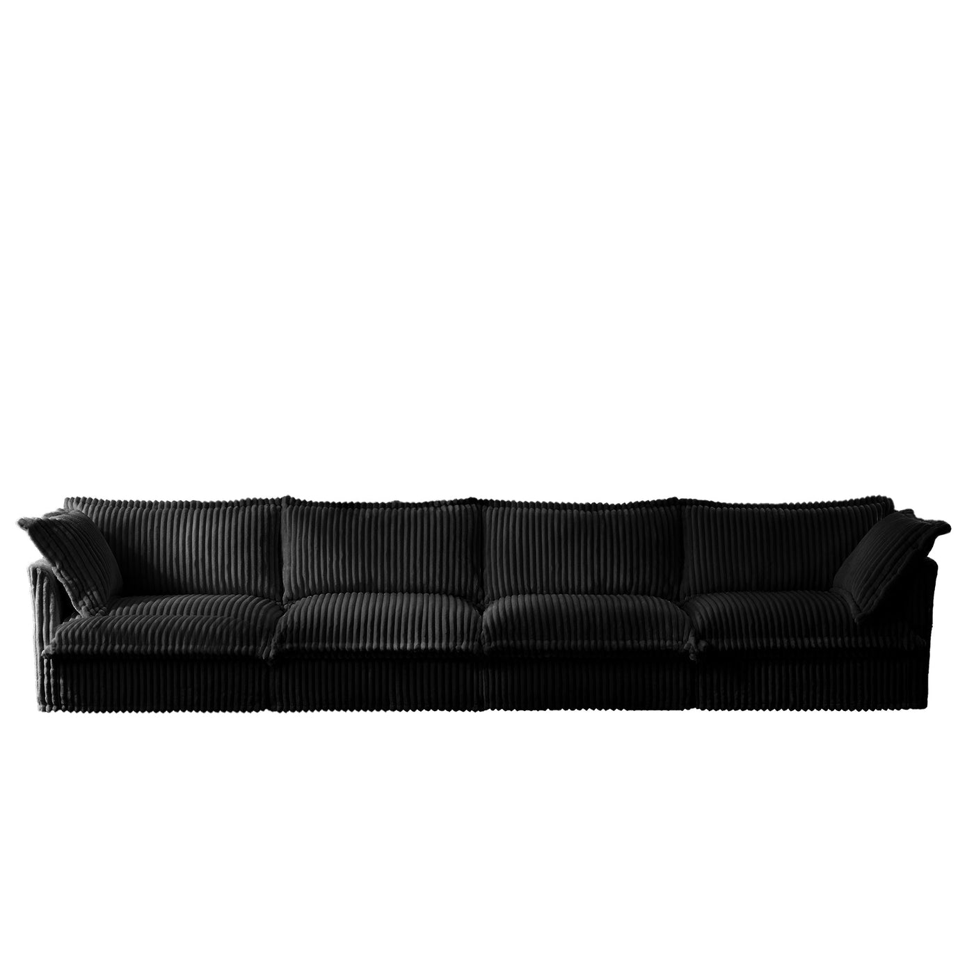 Slipcovered Long Sofa, 4 Seater Sofa with Removable Cover, Extra Deep Couch for Living Room, Corduroy Fabric Cloud Like Comfy Sofa Couch, Black Corduroy Fabric