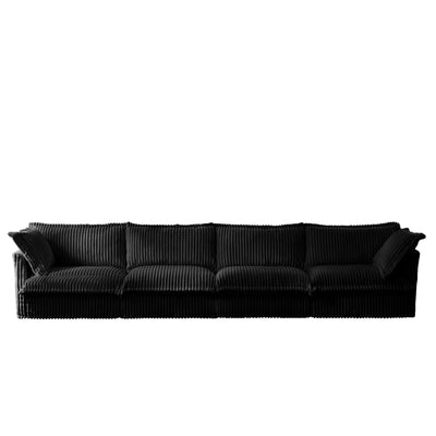 Slipcovered Long Sofa, 4 Seater Sofa with Removable Cover, Extra Deep Couch for Living Room, Corduroy Fabric Cloud Like Comfy Sofa Couch, Black Corduroy Fabric