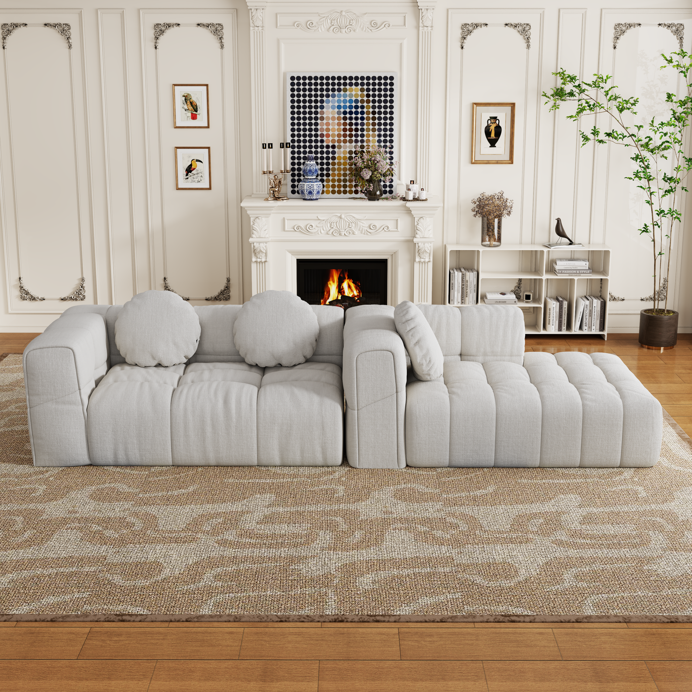 Modern upholstered combination sofa set, fully compressed modular 103' L-shaped combination living room sofa set with 3 pillows, free combination sofa for living room and bedroom (Right side recliner)