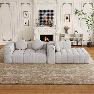 Modern upholstered combination sofa set, fully compressed modular 103' L-shaped combination living room sofa set with 3 pillows, free combination sofa for living room and bedroom (Right side recliner)