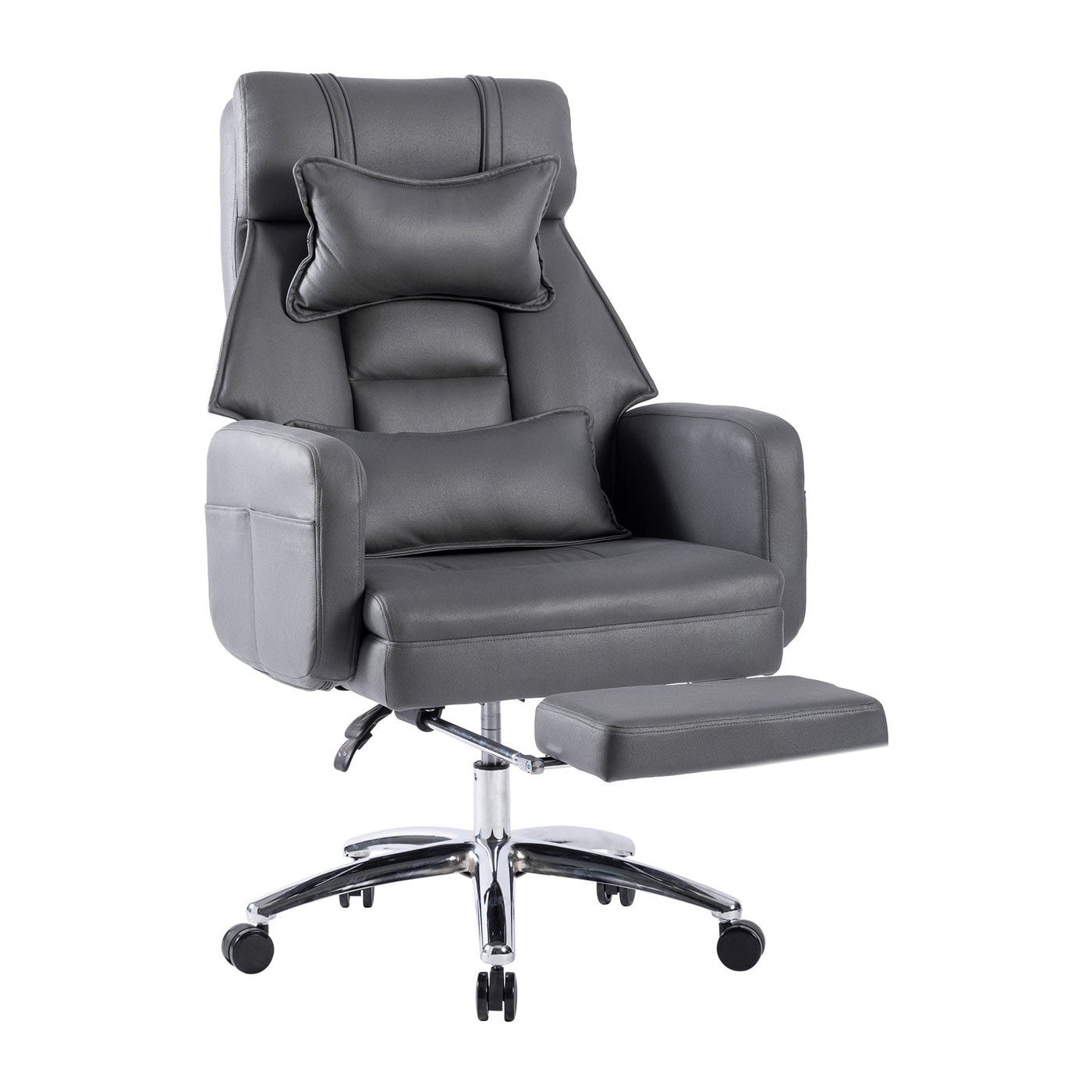 Swivel Ergonomic Office Chair, Technology Leather  High Back Office Chair with Lumbar Support Headrest, Sedentary Comfortable Boss Chair, 155° Reclining Computer Chair (Color : DARK GREY)