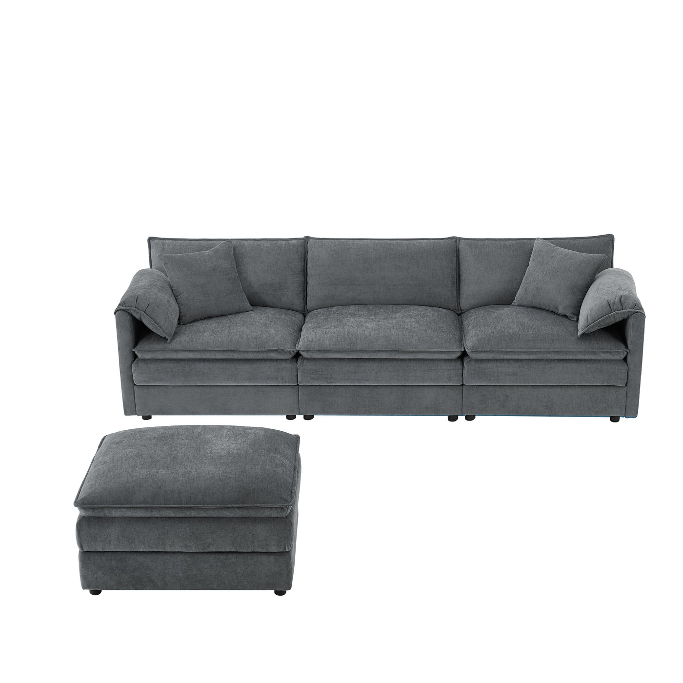 Chenille Modular Sectional Sofa with Deep and Wide Seat in Dark Gray, L Shaped Cloud Couch Set with Double Cushions, 4 Seat Sofa with Movable Ottoman