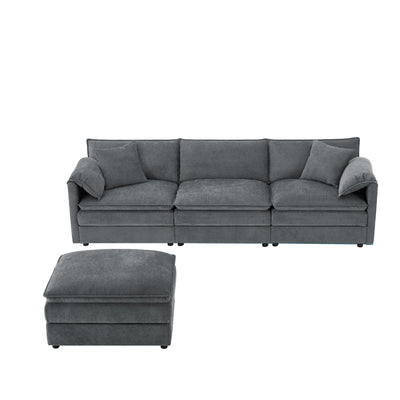 Chenille Modular Sectional Sofa with Deep and Wide Seat in Dark Gray, L Shaped Cloud Couch Set with Double Cushions, 4 Seat Sofa with Movable Ottoman