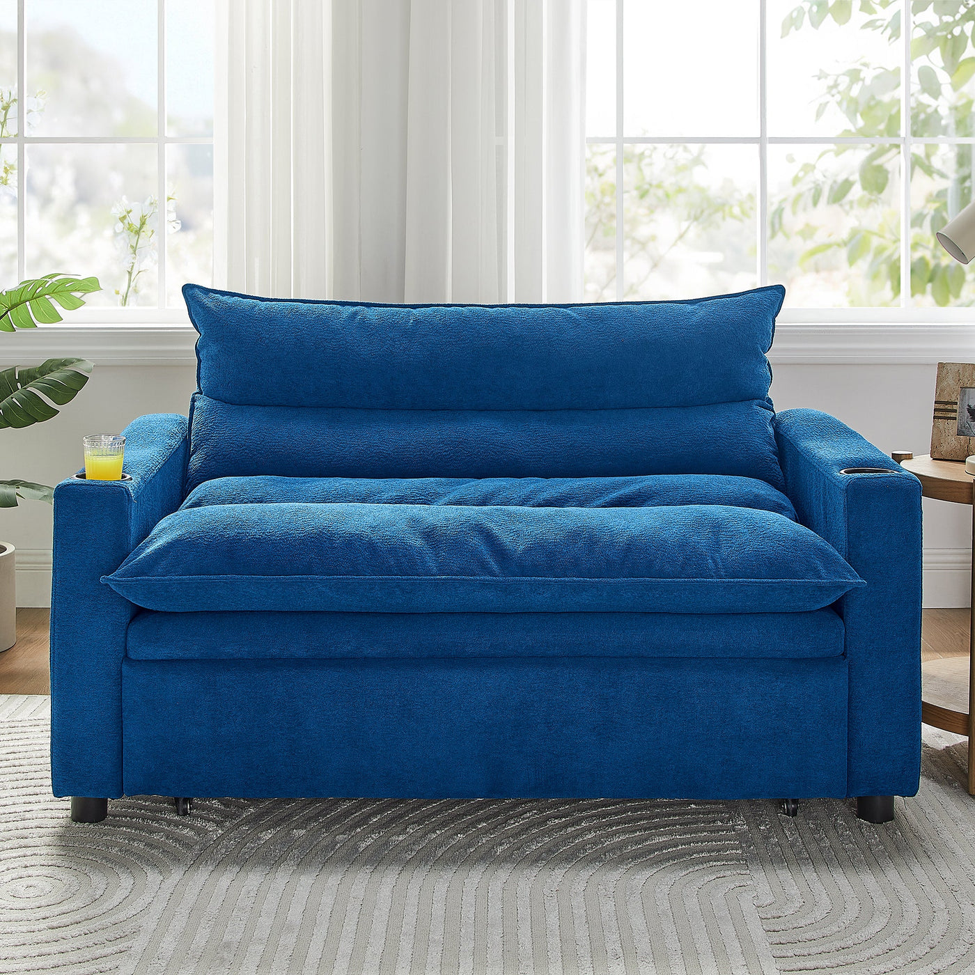 Convertible Sofa Bed, 3-in-1 Multi-Functional Velvet Sleeper Couch Pull-Out Bed, 47'' Loveseat Chaise Lounge with Adjustable Backrest , Living Room, Small Space