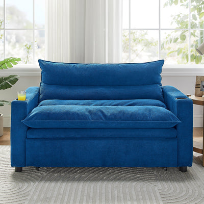 Convertible Sofa Bed, 3-in-1 Multi-Functional Velvet Sleeper Couch Pull-Out Bed, 47'' Loveseat Chaise Lounge with Adjustable Backrest , Living Room, Small Space