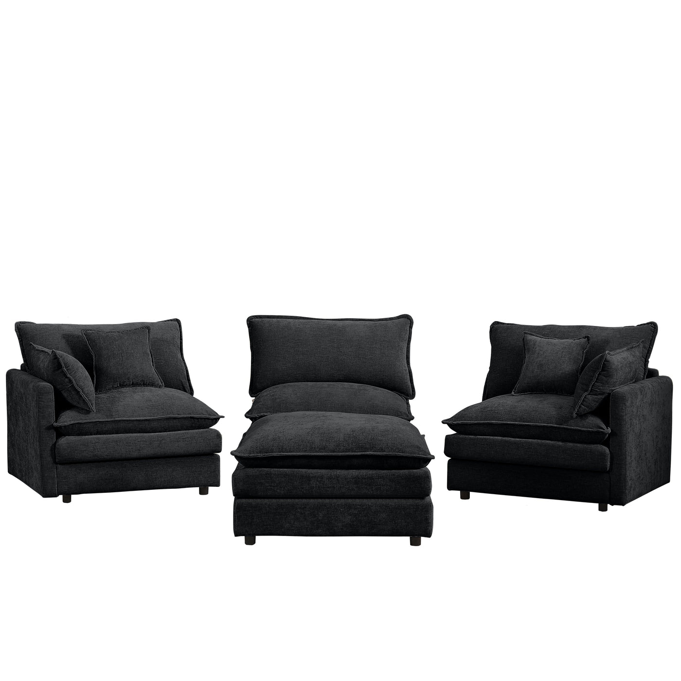 Modular Sectional Sofa, 105 Inch L Shaped Couch Set, Comfy Cloud Couches with Movable Ottoman, Black Chenille
