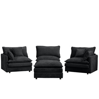 Modular Sectional Sofa, 105 Inch L Shaped Couch Set, Comfy Cloud Couches with Movable Ottoman, Black Chenille