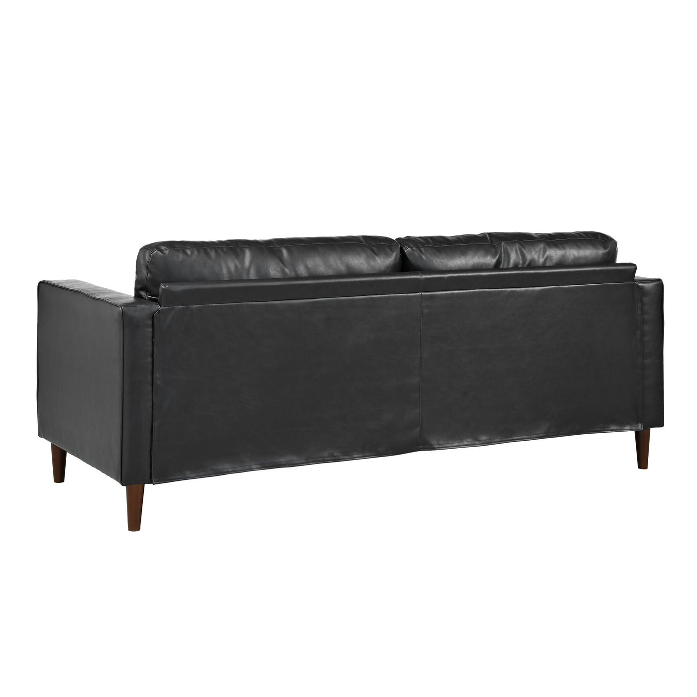 Mirod Mid-Century Modern PU Leather 3-Seat Sofa, Tufted Design, Solid Wood Legs, 2 Bolster Pillows, Comfortable Couch for Living Room & Home Office