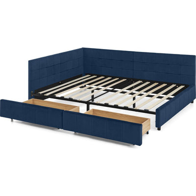 Full Size Storage Upholstered Tufted Bed Frame, Sofa Bed Frame with Comfortable Backrest and Armrests, Full Size Bed for Bedroom, Living Room,Velvet, DARK BLUE(80.5''*59''*29.5'')