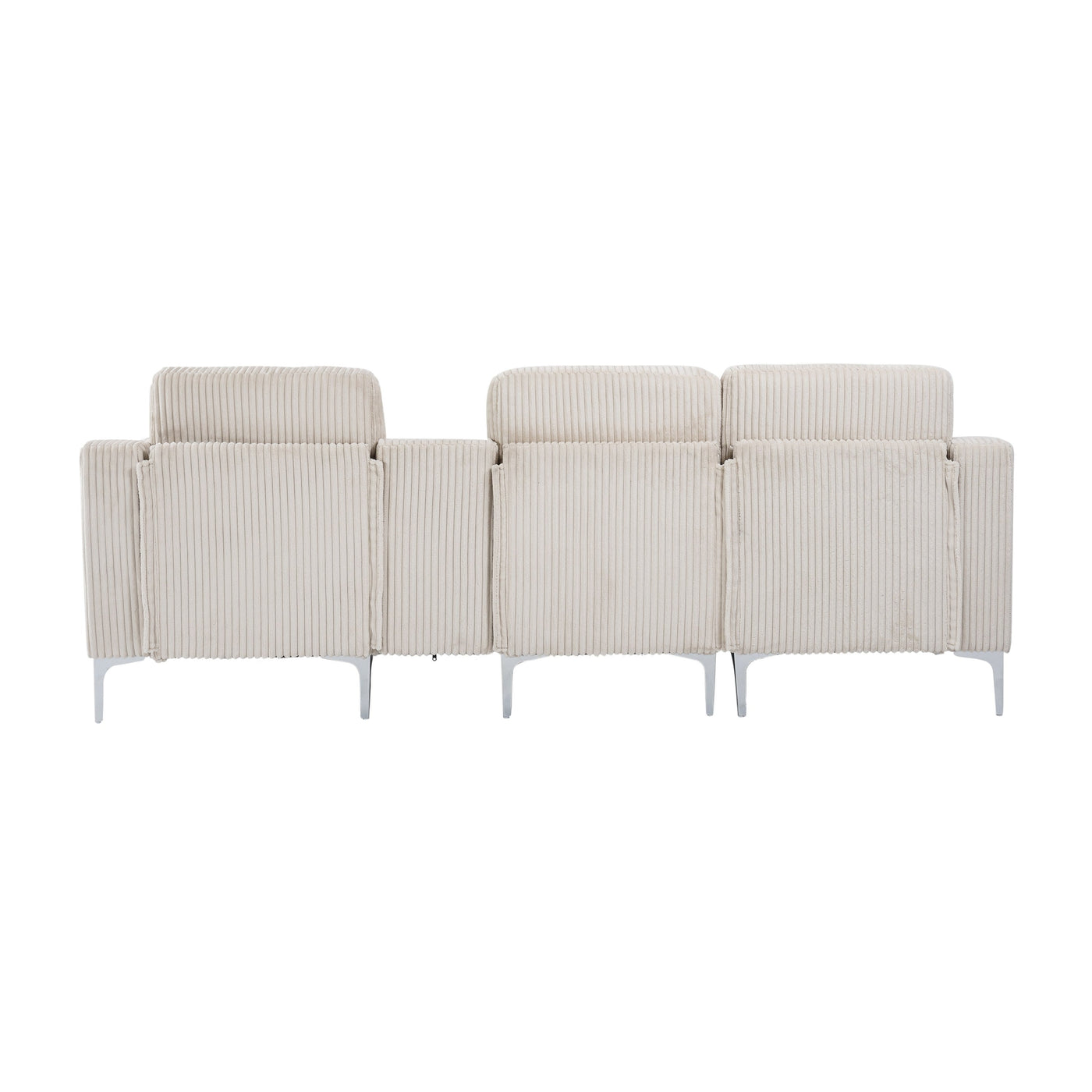 Convertible Sectional Corduroy  Sofa with Cupholders, USB,Three-seater,Beige