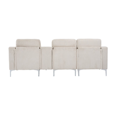 Convertible Sectional Corduroy  Sofa with Cupholders, USB,Three-seater,Beige