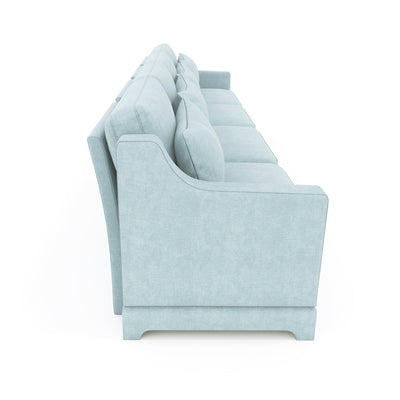 Sky Blue Four-Seater Chenille Sofa with Lumbar Pillow, Ergonomic Design, Solid Wood Frame