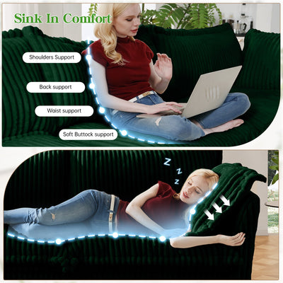 Modern Slipcovered 2-Seat Sofa Couches for Living Room, 2 Seater Sofa, Corduroy Deep Seat Sofa with Upholstered Cushion&Detachable Cover, Comfy Sofa Couch for Small Space, Apartment, Green Corduroy